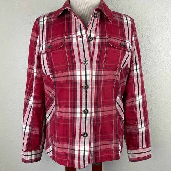 Christopher & Banks Stretch Plaid Button Down Shirt Size M EUC - Picture 1 of 7